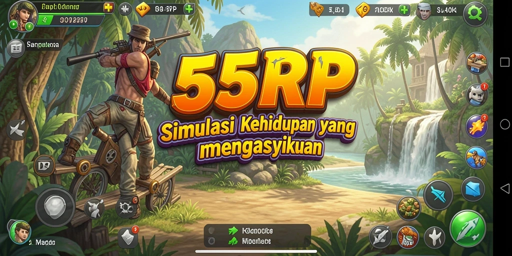 Screenshot utama menampilkan gameplay menarik dari 55RP dalam simulator kehidupan.