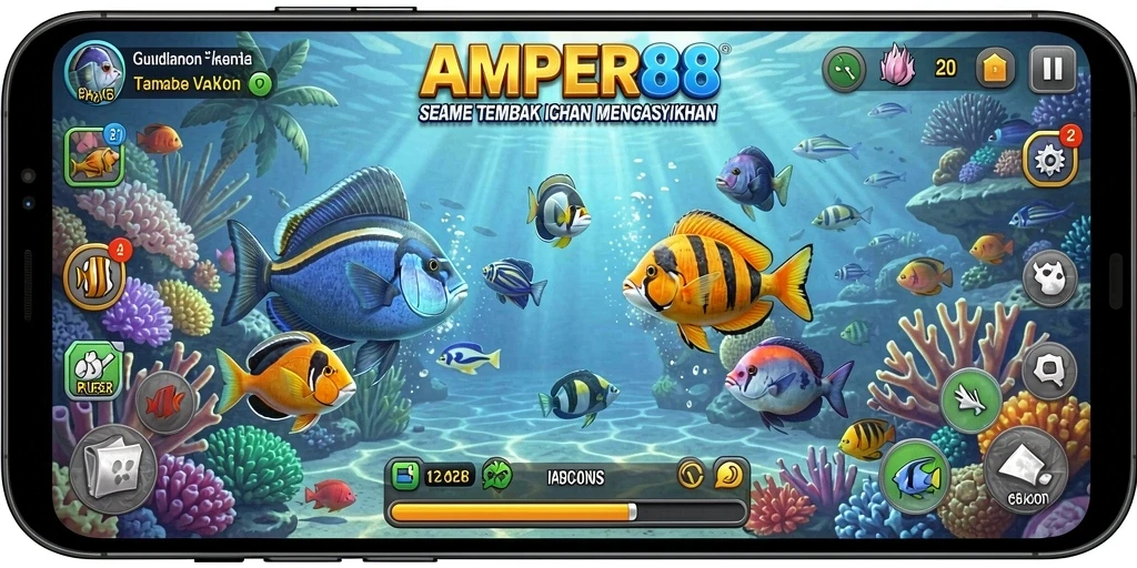 Gameplay seru AMPER88 dengan berbagai ikan untuk ditembak.