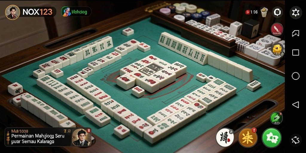 Tampilan gameplay NOX123 yang seru dan menantang dalam permainan Mahjong.