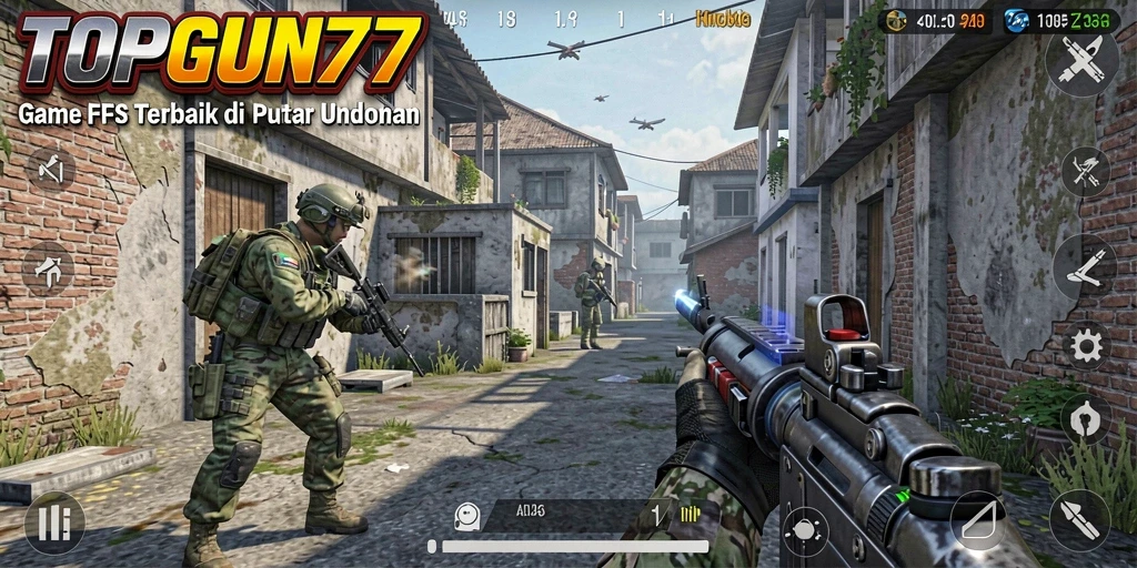 Tampilan gameplay seru dari TOPGUN77 yang menampilkan aksi tembak-menembak.