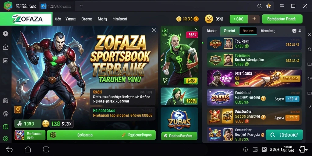 Screenshot ZOFAZA menampilkan tampilan taruhan olahraga yang dinamis dan interaktif.